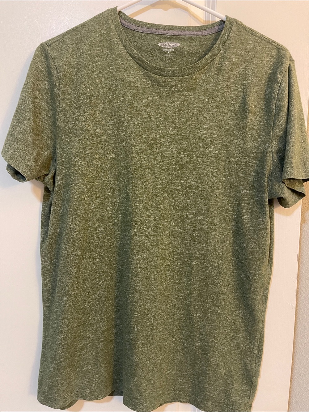 Old Navy Men's Heather Olive Short Sleeve Crew Tee Soft Washed